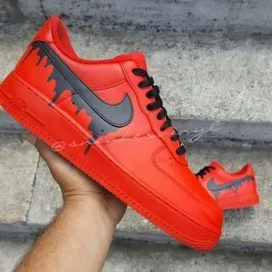 Nike Air Force 1 Custom Sneakers Triple Red Black Drip & Laces Casual Shoes s-l1200.jpg main image 2